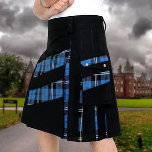 Kilts Modernos para Hombre, Diseño Híbrido de Algodón Negro y Tartán Azul Ramsay con Rayas Cruzadas - Product Image 3