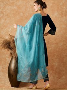 Trendmalls Ensemble de costume Salwar brodé en velours ethnique pour femme G317-Mopreach avec pantalon Kurta Dupatta Vêtements indiens et pakistanais - Product Image 2