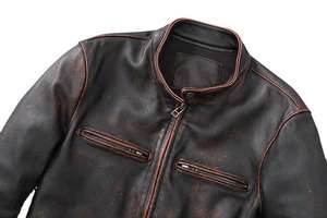 <b>Men's</b> Plus Size Zip-Up Winter <b>Coat</b> Turn-Over Collar and Crew Neck Motorcycle PU <b>Faux</b> Leather Front Logo Placement <b>Men's</b> Jacket - Product Image 3