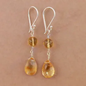 Pendientes Colgantes con Piedras Preciosas de Citrino, Plata 925 con Baño de Oro y Platino, Diseño Floral, Joyería para Mujer para Bodas y Fiestas - Product Image 2