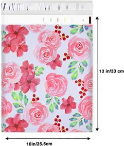 Bolsas de Poliéster 25x33cm Autoadhesivas, Resistentes al Agua y a Desgarros, Duraderas, 2.3M, Rosa Floral Rojo - Product Image 3