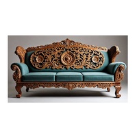 Canapé modulaire en bois rustique traditionnel, détails sculptés à la main, cadre en bois massif de qualité supérieure, élégant et confortable, trois places