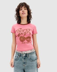 เสื้อยืดเชอร์รี่ ป๊อป ริงเกอร์สำหรับผู้หญิง-ลายพิมพ์เป็นมิตรกับสิ่งแวดล้อมในฤดูร้อนแบบหลวม - Product Image 2