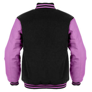Chaqueta Varsity personalizada para escuela secundaria, chaqueta de béisbol universitaria de estilo americano con mangas de cuero lavanda de lana negra para hombres, envío DDP - Product Image 2