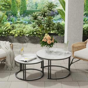 Juego de 2 Mesas de Centro Modernas Ecológicas de Mármol y Metal, Mesa Auxiliar para Sala de Estar - Product Image 1