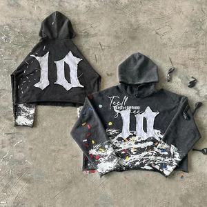 RAW HEM personnalisé hiver fermeture éclair Streetwear français éponge poids lourd Boxy recadrée lavage à l'acide applique en détresse brodé Patch - Product Image 4