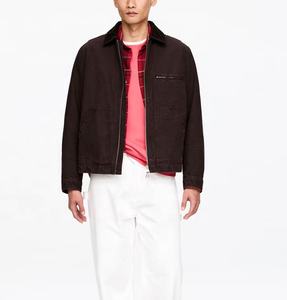 Veste de travail pour homme, col rabattu, doublée de duvet, style délavé à l'acide, broderie lourde, printemps, marque OEM personnalisée - Product Image 3