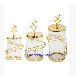 Boîtes de rangement en métal de luxe en acier inoxydable, en laiton plaqué or, branches de fleurs, ensembles pour la cuisine - Product Image 1