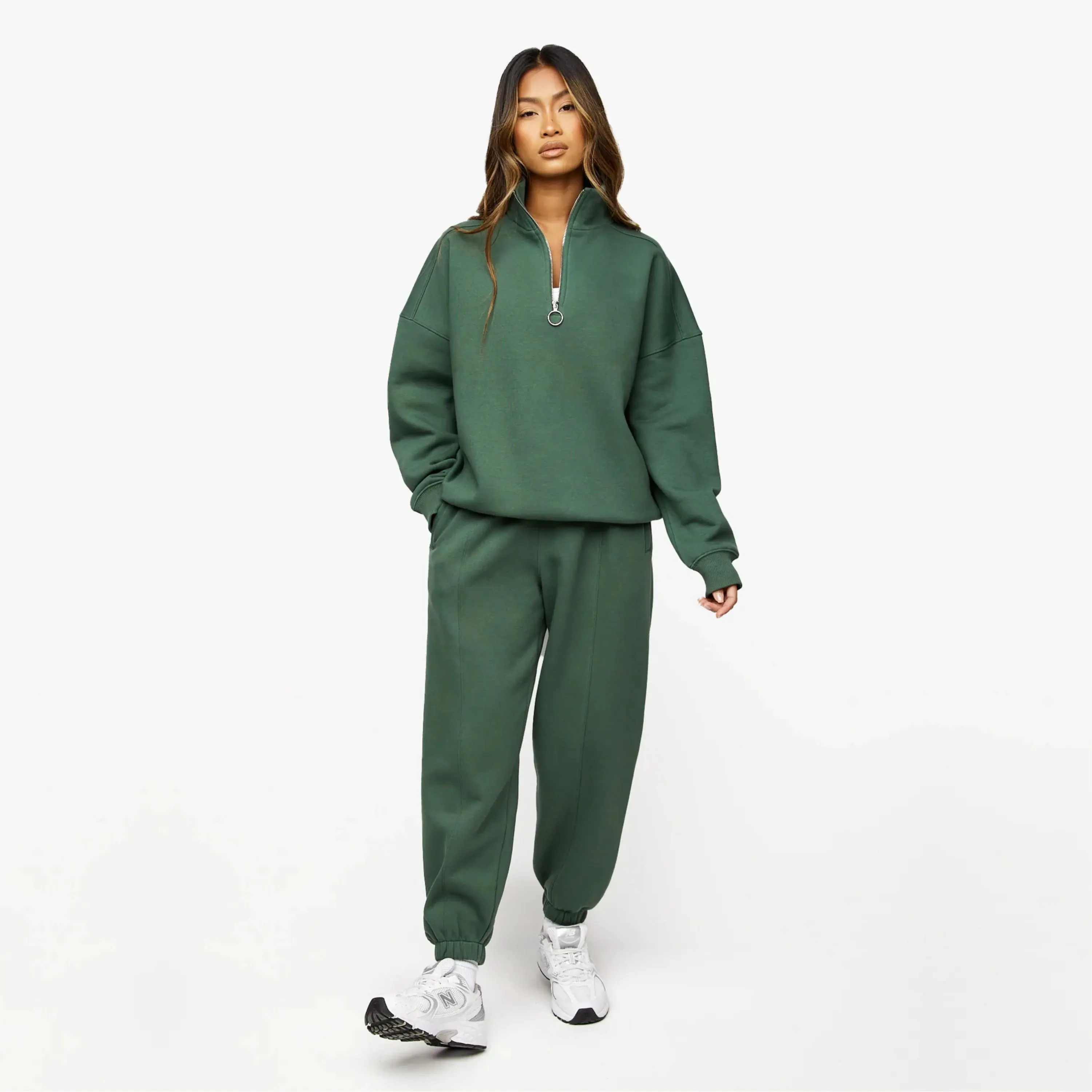 65% Cotton 35% Polyester Racing Green Athletics Club 1/4 Zip Funnel Women's Cropped Tracksuit