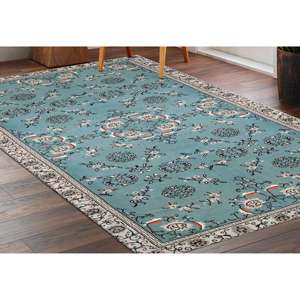 Tapis en chenille turquoise : design marocain, tapis d'appoint antidérapant, tapis doux non tissé - Product Image 1