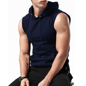 Vente en gros Débardeur d'entraînement personnalisé pour hommes 100% coton Gym Fitness à capuche haut sans manches avec décoration brodée - Product Image 4