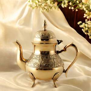 Ethnic brass <b>tea</b> pot and <b>kettle</b> with detailed craftsmanship for vintage home decor and premium kitchen arrangements - Product Image 4
