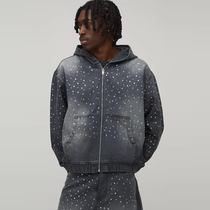 Sweat-shirt à capuche surdimensionné pour homme, fermeture éclair, imprimé à pois, tricoté, décontracté, streetwear, veste pour l'automne - Product Image 1