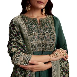 Traje Palazzo de seda verde con bordado pesado, venta al por mayor, Ropa Étnica OEM para mujer, proveedor a granel de fábrica, conjunto de moda personalizado - Product Image 2