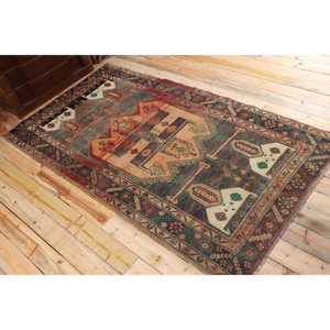 Turkish Rug, 4.7x8.6 ft Vintage Rug, <b>Brown</b> Check <b>Wool</b> Rug - Product Image 4