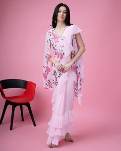 El último diseñador Georgette Bordado Secuencia Trabajo listo para usar Sari - Product Image 3