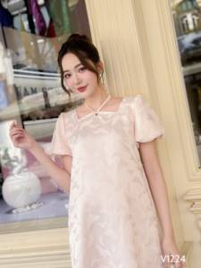 Vestido de maternidad informal de verano V1224, bordado de lazo de gasa de algodón suave, Jersey estampado de manga corta absorbente de sudor, teñido liso - Product Image 4