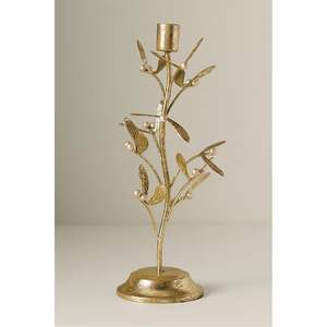 Luxury Gold Mistletoe Branch <b>Taper</b> <b>Candle</b> Holder | Decorative Metal Candelabra for Wedding Centerpiece Botanical Leaf <b>Candle</b> - Product Image 1
