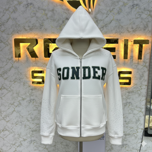 Qualité supérieure Pas Cher Prix Marron Zipper Hoodie Strass Zip up Jacket Acid Wash Vintage Washed Men Fleece Streetwear Hoodie - Product Image 6