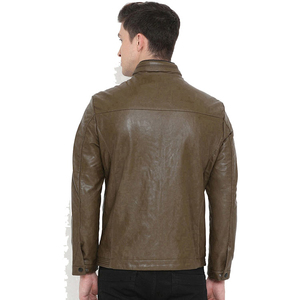 Solid Color Coated Genuine Leather Bomber Jacket Men Street Wear Winter with Customized Logo Front Printed All Sizes - Product Image 2