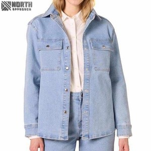 Veste en jean bleu nouveau style pour femmes avec motif solide col rabattu tissu tissé fermeture à boutons décontractée avec poches vestes - Product Image 4