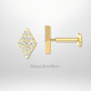 Premium Diamond <b>Stud</b> <b>Earrings</b> Lab Grown and Natural Diamonds Internally Threaded Labret 14K Solid Gold IGI Piercing Jewelry - Product Image 2