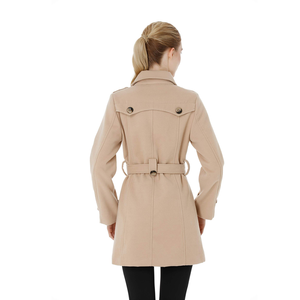 Abrigo de lana de manga larga con cuello con muescas y doble botonadura, color liso, estilo casual y holgado, para mujer. - Product Image 3