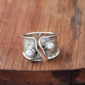 Fresh Water <b>Pearl</b> <b>Ring</b> 925 Sterling Silver Adjustable Textured Bohemian Birthstone Designer <b>Ring</b> Gift for Her - Product Image 2