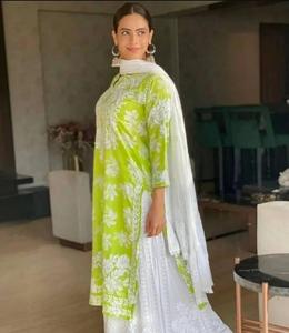 Qualité indienne d'exportation bon prix conception à feuilles persistantes lourd Georgette point de chaîne travail haut et palazzo avec Dupatta entièrement cousu - Product Image 4