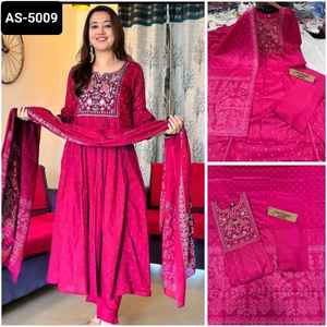 Traje étnico pesado de rayón Salwae Kameez con trabajo bordado y conjunto Nazmin Dupatta para ropa de Festival y boda - Product Image 3