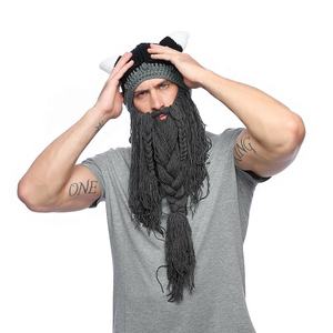 Gorro de Punto Kafeimali para Hombre, Estilo Bárbaro Vagabundo, Plegable, con Barba, Cuernos Vikingos, Gorro Deportivo Novedoso - Product Image 6