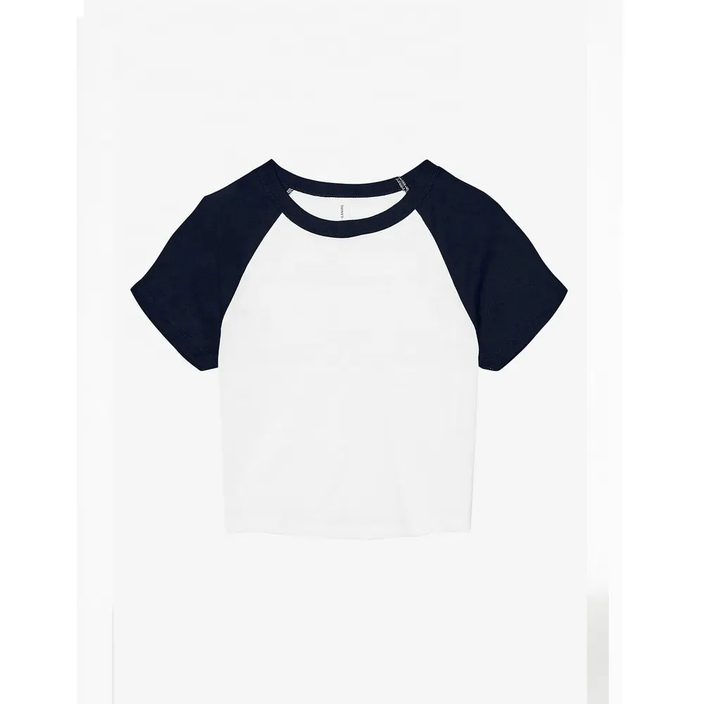 White Navy WOMEN'S MICRO RIB RAGLAN BABY TEE Breathable cotton t shirt Crop tops Tee Shirt Sexy Thin Blank shirt For Woman