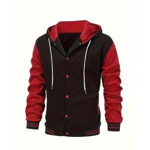 Veste de baseball décontractée d'hiver pour homme, style varsity, à manches longues, à capuche, boutonnée, avec cordon de serrage, tendance 2026 - Product Image 1
