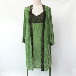 Intiflower NL13 baju tidur wanita, baju tidur renda beludru seksi model hijau alpukat