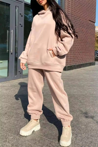 Vente en gros Ensemble 2 pièces Sweat-shirt à capuche décontracté personnalisé pour femmes Pull-over surdimensionné Pantalon de survêtement et survêtement à capuche - Product Image 3