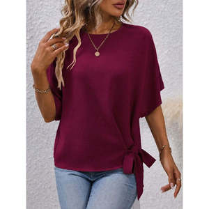 Blusa Aerobin de manga corta con cuello redondo y lazo lateral para mujer, 37394 - Rojo - Product Image 2