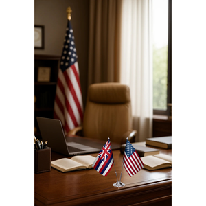 Drapeau de bureau personnalisé 3x5 pieds Hawaï États-Unis avec impression numérique, mât en aluminium et fibre de verre, logo personnalisé - Product Image 3