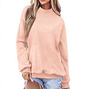 womens coral pink mock neck oversized sweatshirt long sleeve cozy fleece <b>pullover</b> <b>jumper</b> top - Product Image 4