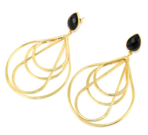 Pendientes Colgantes de Metal de Latón Chapado en Oro de 18K con Cuarzo Hidro de Ónix Negro de Corte a Cuadros y Diseño Contemporáneo, Forma de Pera, Venta al por Mayor - Product Image 2