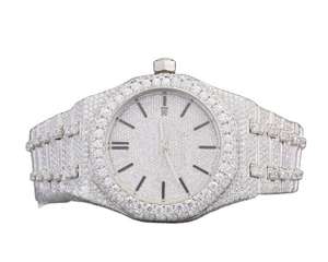 Montre analogique en cuir sport avec cadran en verre, sertie de diamants de laboratoire de haute qualité, bijoux hip-hop, luxe, bling, vente en gros - Product Image 1