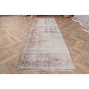 Vintage Rug, 2.6x7.8 ft Runner Rug, Gray <b>Brown</b> <b>Wool</b> Rug - Product Image 2