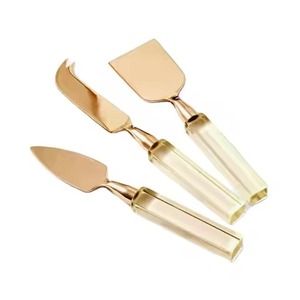 Cuchillo de queso de acero inoxidable con mango de diseño en bruto de oro rosa de la mejor calidad, rebanador de tenedor para uso en la cocina - Product Image 6