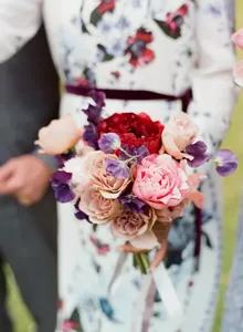Ramo de boda de seda Color púrpura novia preservada con flores ramo para el hogar flor decorativa dama de honor ramos de novia - Product Image 6
