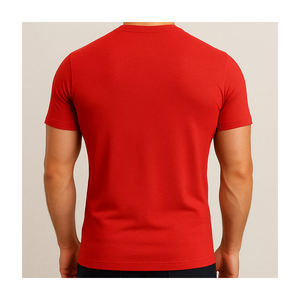 Logotipo personalizado y OEM ODM compatible liso rojo 100% algodón camiseta cuello redondo manga corta para hombres tela de punto - Product Image 6