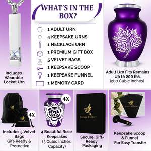 Urna de cremación para cenizas para mujeres con diseño grabado a mano con 1 urna de cremación grande y 4 pequeñas - Product Image 3