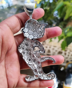 Pendentif Chat de Dessin Animé Glacé en Argent Sterling Plaqué Rhodium avec Moissanite Noire et Blanche, Entièrement Sertie, Style Hip Hop, Motif Animal - Product Image 6