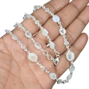 Arc-en-ciel Moonstone 925 Sterling Silver Gemstone Chain Pendentif Chaîne Poire Forme Juin Mois Birthstone Cadeau Pour Noël - Product Image 1