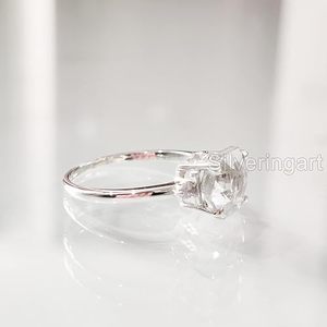 Bague pour femme en argent sterling 925 avec pierre précieuse topaze blanche naturelle, pierre de naissance de novembre, cadeau d'anniversaire, bague empilable - Product Image 4