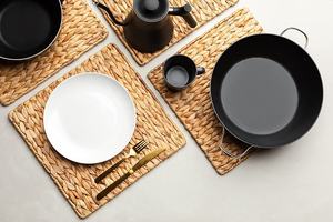 Chargeur de plaque de jacinthe d'eau antidérapant naturel carré pour napperon tissé de salle à manger napperon tressé tapis de table en jonc de mer décor - Product Image 4