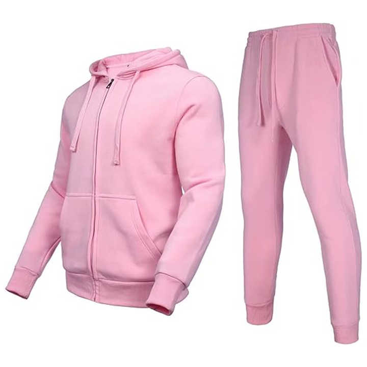 Custom Men's 2-Piece Streetwear Track Suits Casual Jogger Sweatshirts & Sweatpants Plain Fleece Zipper Closure Features Logo